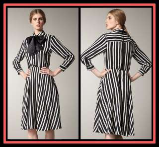   Loraine Striped Shirt Dress S 4 6 UK 8 10 NWT $396 Silk Black White