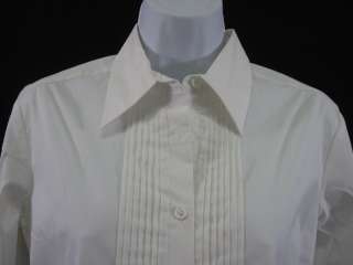ADEC2 White Pleated Button Down Shirt Blouse Top Sz M  