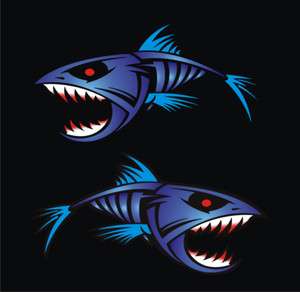Large Blue Piranha 450mm x 250mm boat graphics stickers fishing 