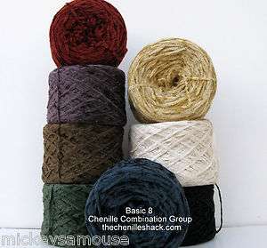 NICE LOT OF 8 GORGEOUS CHENILLE YARN SKEINS 2 lb from Chenille Shack 
