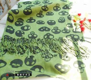 Free Ship Cotton Scarf 70“X24 Green Skull  
