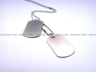 Army Style Cool Silver Blank 2 Dog Tag Mens Pendant Necklace w 