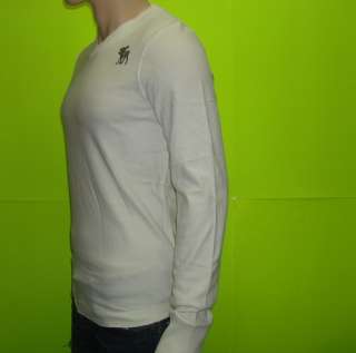 NEW ABERCROMBIE & FITCH MUSCLE SLIM FIT LONG SLEEVE WHITE V NECK T 
