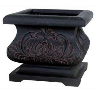 MPG 18 In. Cast Stone Square Bombe Planter in Charcoal and Washed Red 