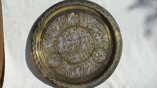 BRASS TRAY WITH EGYPTIAN FIGURES IN SILVER AND COPPER  