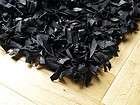 Lederteppich langflor schwarz 200x200 cm echtes Leder 