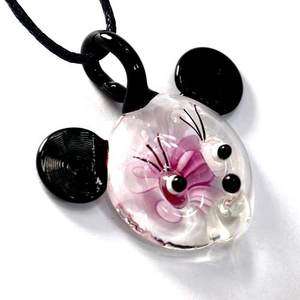 g4921 Pinky Murano Lampwork Glass Mouse Flower Pendant  