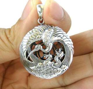 JAPANESE LUCKY CRANE TURTLE STERLING SILVER PENDANT  