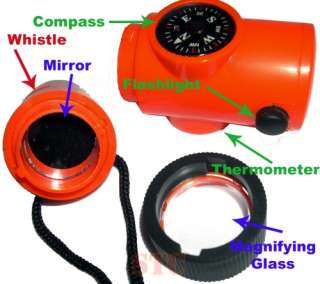 Survival Whistle Compass Matchbox Case Flashlight Signal Mirror 
