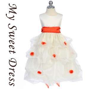 Ivory White Flower Girl Dress with Orange Sash Sz 2 12  