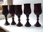 vintage set of 5 woodenware goblets wood corved 