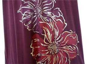   2X 3X Short Sleeve V Neck Keyhole Back Flower Jersey Maxi Dress Purple