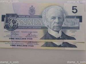 1986 Five Dollar Note Bill Canada G/Unc SEQUENCE BC56A  