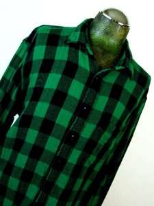 mens green black buffalo plaid GAP button down casual flannel shirt l 