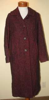 1950s Red Black Nubby Wool Womens Coat Abbmoor 12 L  