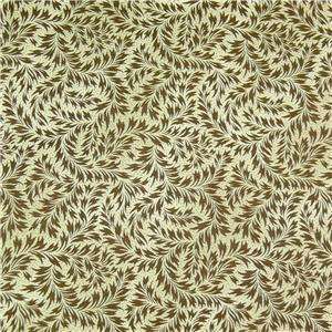   Quilting Fabric Elegant Leaves in Dark Brown on Cream By the Yard