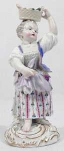 Antique Meissen Porcelain Figurine Girl with a Basket  