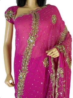 Pink Party Saree Clothing Designer Sari Cocktail Dress  