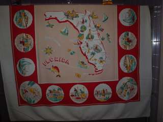 Vintage Map of Florida Cotton Tablecloth 50x52  