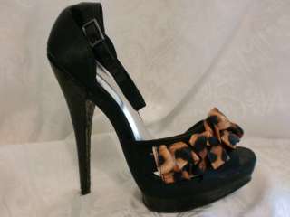   Black leopard/cheetah print platform heels stilettos sandals all sizes