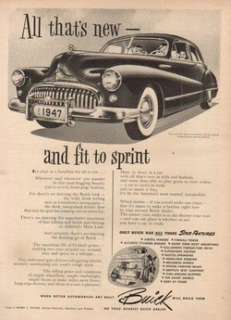 1947 Buick Sedan vintage 1940s Car/Auto art Engine ad  