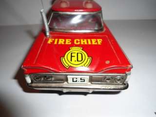 Vintage ICHIKO Japan Chevrolet Impala Fire Chief Friction 1960s Moving 