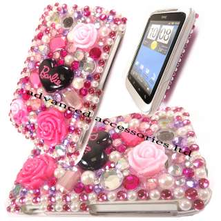 3D PINK FLORAL BLING DIAMOND HARD CASE DIAMANTE CRYSTAL COVER FOR HTC 