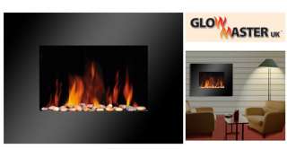   BLACK FLAT GLASS WALL MOUNTED ELECTRIC FLAME FIRE FIREPLACE  