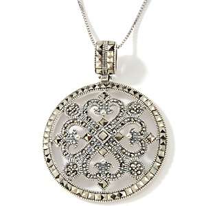 Marcasite Sterling Silver Vintage Style Circle Pendant 