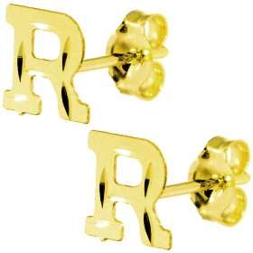  14K Yellow Gold Initial R Stud Earrings Jewelry