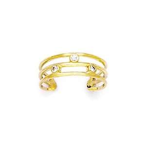  Solid 14K Yellow Gold Cubic Zirconia Trio Band Toe Ring Jewelry