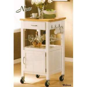   and White Finish Wood Kitchen Cart with Storage