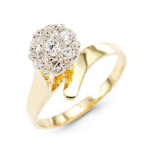    New 14k Yellow Gold Cluster Round Cut CZ Fashion Ring Jewelry