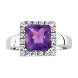   White Gold Square Cut Amethyst and Diamond Ring (1.90 cttw) Jewelry