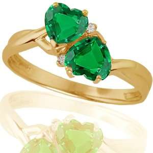 10k Yellow Gold Created Emerald and Diamond Heart Ring (.02 cttw, I J 