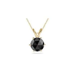   Round Rose Cut AA Black Diamond Solitaire Pendant in 14K Yellow Gold