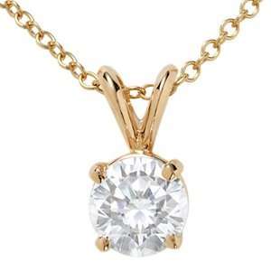 14k Yellow Gold, Round Diamond Solitaire Pendant with Chain (0.75 ct)