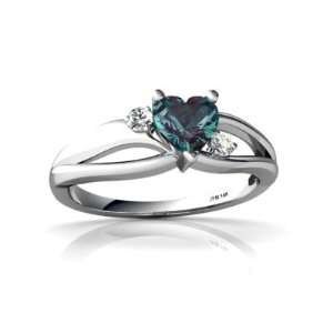    14K White Gold Heart Created Alexandrite Ring Size 7 Jewelry