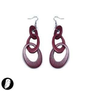    sg paris women earrings fish hook wood burgundy wood Jewelry