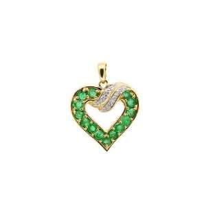  9ct Yellow Gold Emerald & Diamond Heart Pendant Jewelry