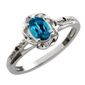   Ct Oval London Blue Topaz Black Diamond 10K White Gold Ring Jewelry