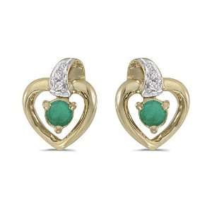   Yellow Gold Round Emerald and Diamond Heart Shaped Earrings Jewelry
