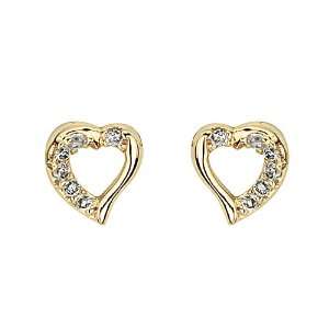  14K Yellow Gold Plated Heart CZ Stud Earrings with Screw 
