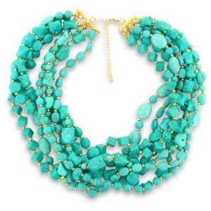   Multi Strand Turquoise Necklace with Yellow Gold Plated Beads Jewelry