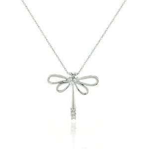   10k Solid White Gold Diamond Dragon Fly Pendant+ Free Chain Jewelry