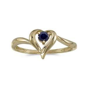    10k Yellow Gold Round Sapphire Heart Ring (Size 8) Jewelry