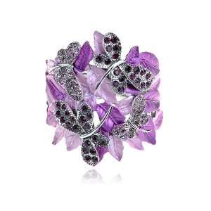 Purple Violet Amethyst Crystal Rhinestone Dragonfly Family Leaf 