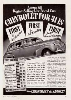 1941 Chevrolet 4 door Sedan First in Hill Climbing Ad  