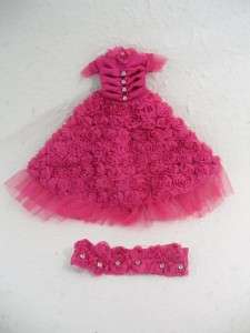 Neo Blythe Outfit Clothing Handmade Basaak Dress Deep pink roses and 