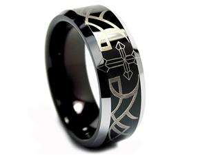    8MM Black Tungsten Wedding Band Ring Laser Etched Cross 